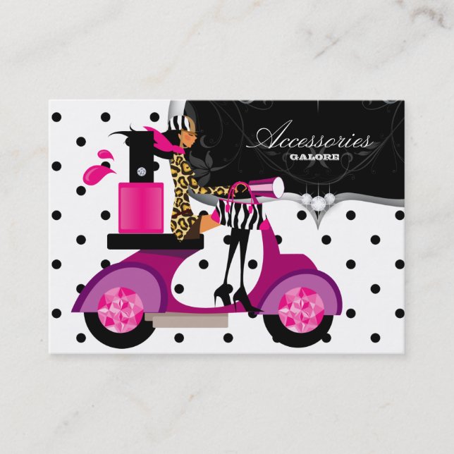 Nail Salon Scooter Girl Handbag Fashion Dots Business Card (Front)