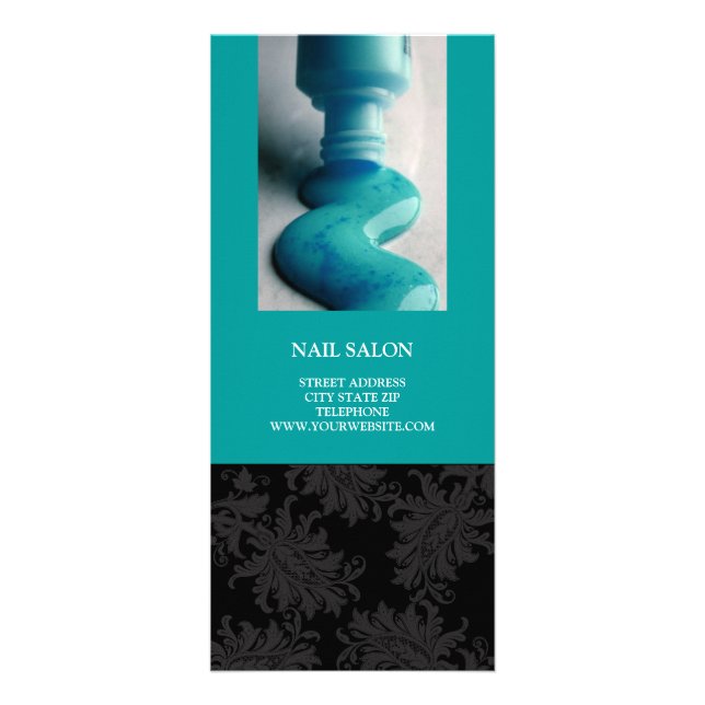 Nail Salon Services Price List {Teal Blue} Rack Card (Front)