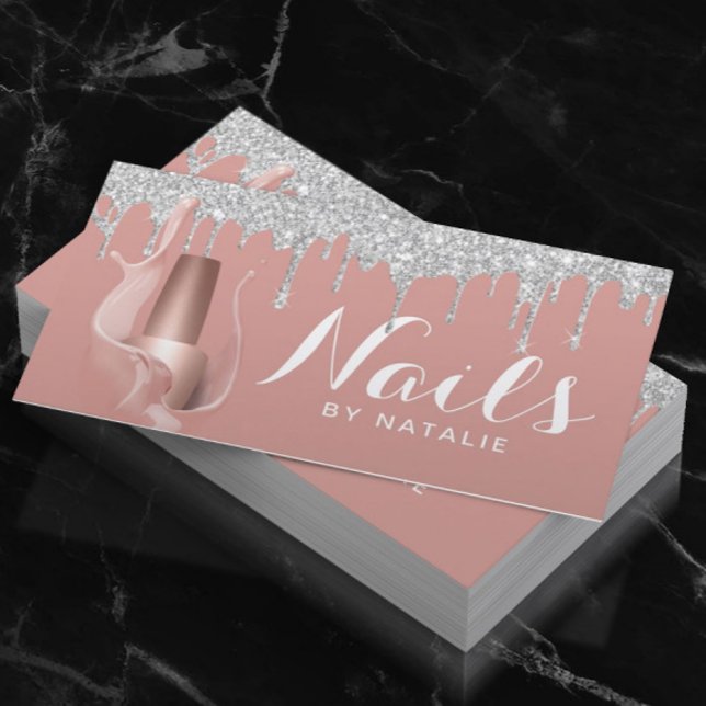 Nail Salon Silver Drips Rose Gold Manicurist Business Card (Creator Uploaded)