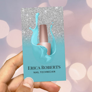 Nail Salon Silver & Turquoise Polish Makeup Artist Business Card