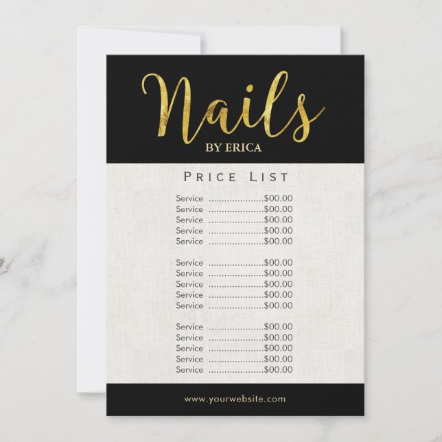 Nail Salon Spa Aesthetician Elegant Price List (Front)