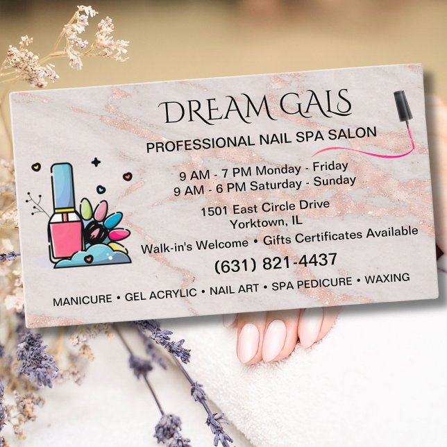 Nail Salon Spa Technician Blush Rose Marble    Business Card (Creator Uploaded)