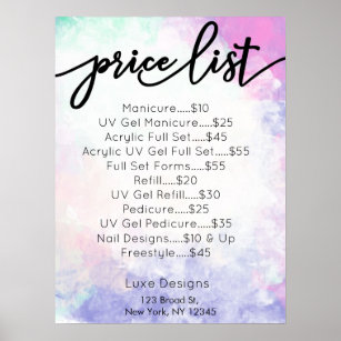 Nail Salon Supplies Watercolor  Price List Poster