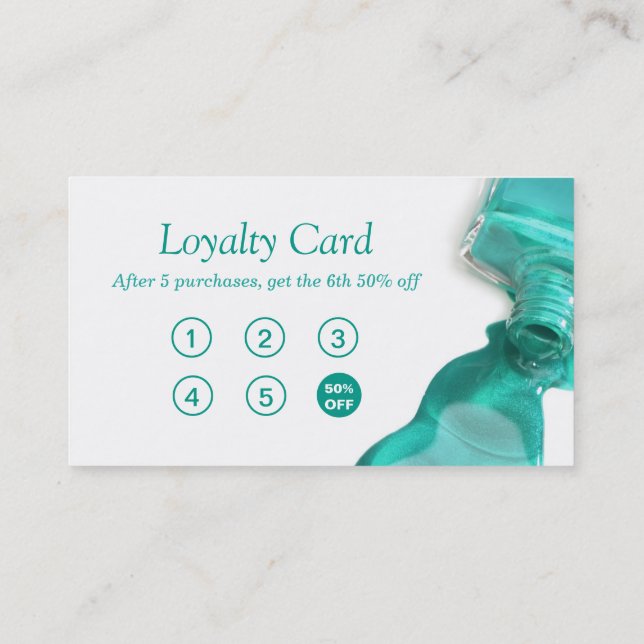 Nail Salon Teal Green Glitter Loyalty Punch Card (Back)
