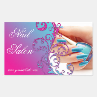 Nail Salon Technician Floral Damask Pink Blue Rectangular Sticker