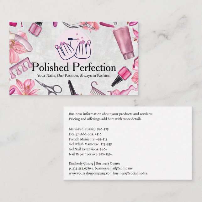 Nail Salon Tools | Manicured Polished Hands Logo Business Card (Front/Back)