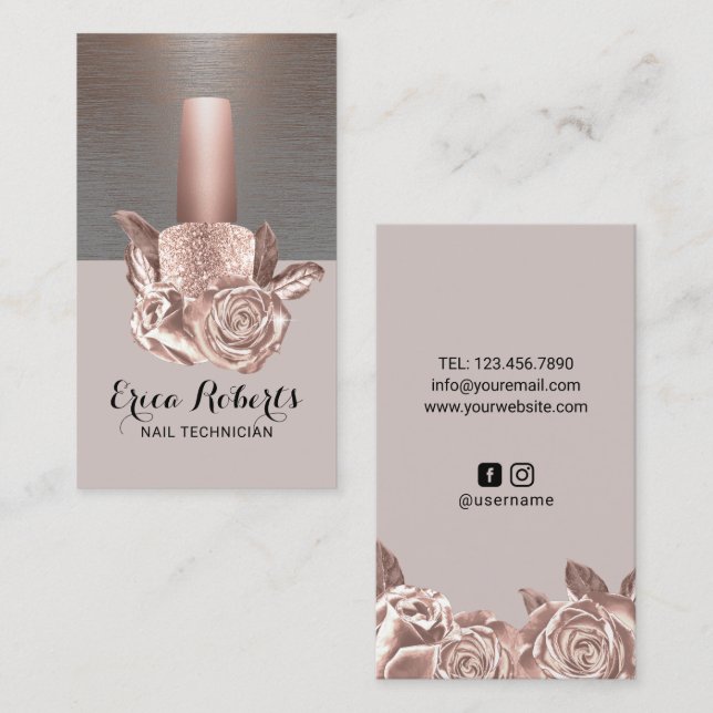 Nail Salon Trendy Floral Polish Bottle Manicurist Business Card (Front/Back)