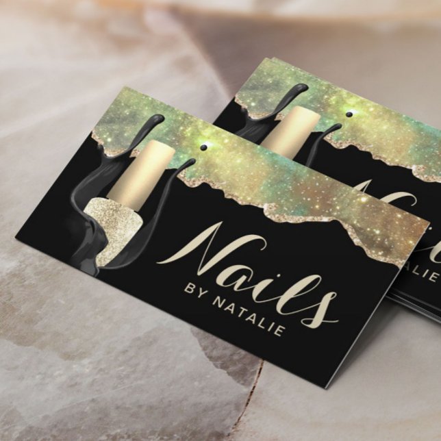 Nail Salon Trendy Glam Glitter Agate Manicure Business Card (Creator Uploaded)