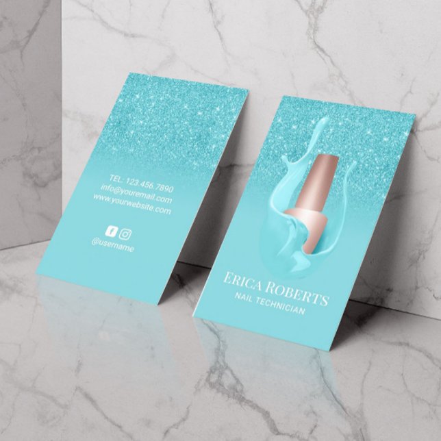 Nail Salon Turquoise Polish Splash Makeup Artist Business Card (Creator Uploaded)