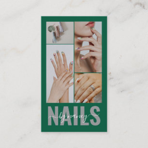 Nail Salon Typography photo Collage Emerald Green Business Card