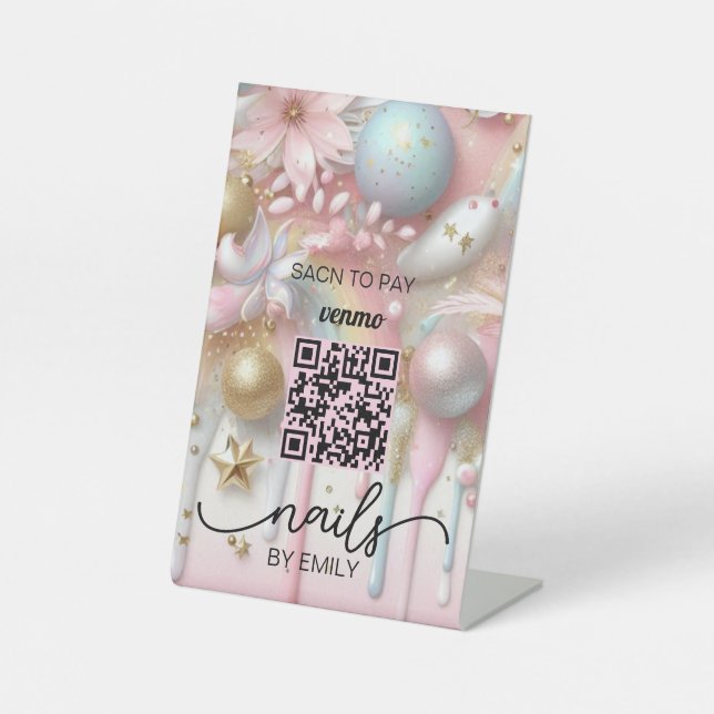 Nail Salon Venmo QR Code Payment | Scan to Pay  Pedestal Sign (Front)
