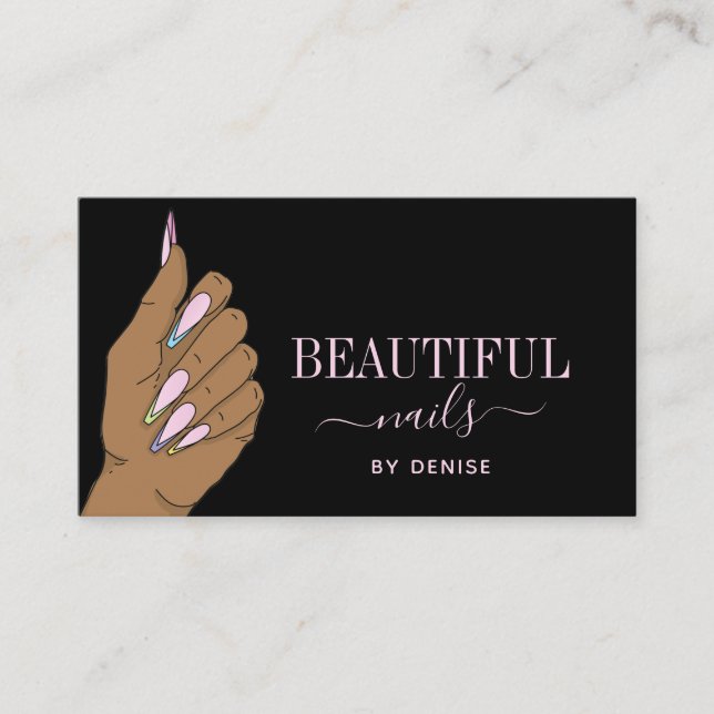 nail salon woman hand glittering nails technician  business card (Front)