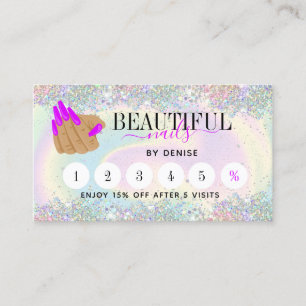 nail salon woman hand nail technician holographic business card