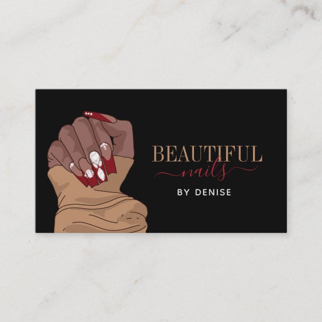 nail salon woman hand nails technician diamonds business card (Front)