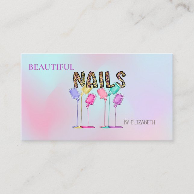 Nail Salon Woman Nail Polish Holographic Business Card (Front)