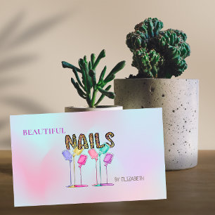 Nail Salon Woman Nail Polish Holographic Business Card