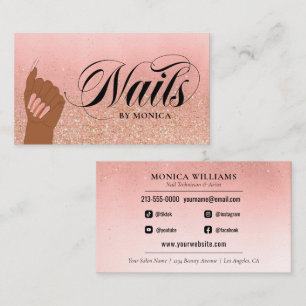 Nail Shop Manicure Tech Peach Gold Glam Glitter Business Card