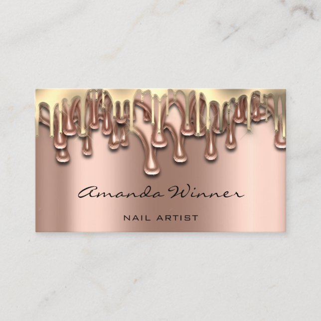 Nail Studio Drip Rose Gold QR Code Logo Wax Body  Business Card (Front)
