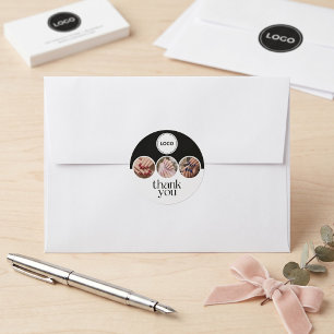 Nail Tech 3 Photo Logo Black And White Thank You Classic Round Sticker