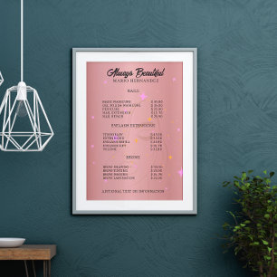 Nail Tech Aesthetician Price List Rose Gold Poster