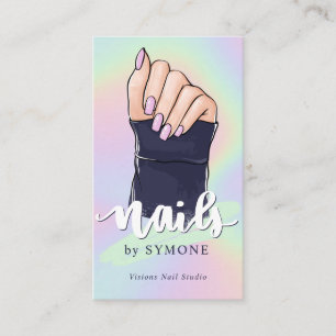 Nail Tech Artist Beauty Salon Pastel Holographic B Business Card