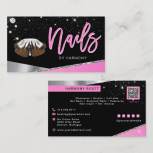 Nail Tech Artist Glam Pink Silver Diamond Salon Bu Business Card