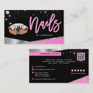 Nail Tech Artist Glam Pink Silver Diamond Salon Bu Business Card