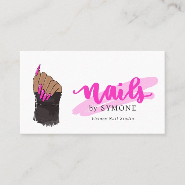 Nail Tech Artist | Nails Designer Pretty Salon Bus Business Card (Front)