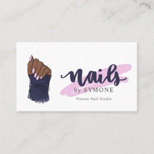Nail Tech Beauty Salon Illustrated Pretty Hand Business Card