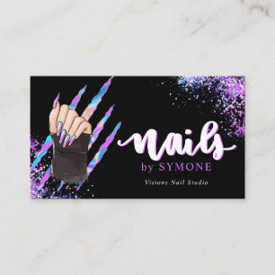 Nail Tech Bold Holographic Your Logo Business Card