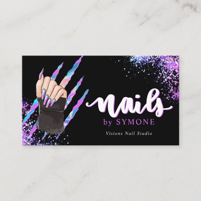 Nail Tech Bold Holographic Your Logo Business Card (Front)