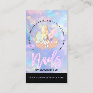 Nail Tech Crystal Holographic Nail Shop Blue Opal Business Card