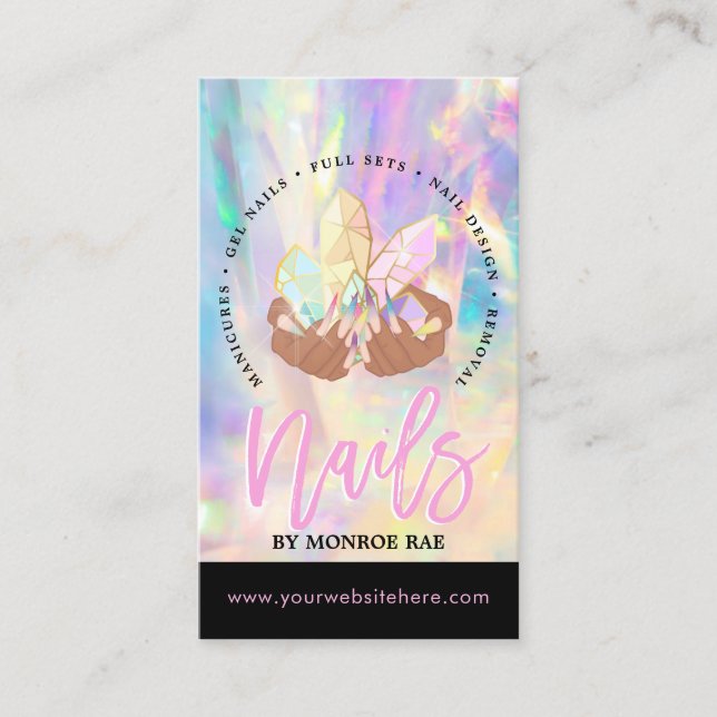 Nail Tech Crystal Holographic Nail Shop Business C Business Card (Front)