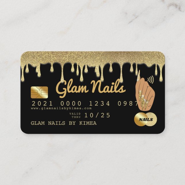 Nail Tech Dripping Gold Glitter Luxury Credit Card (Front)