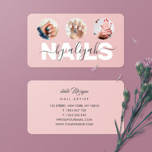 Nail Tech Dusty Pink 3 Photo Collage Salon Business Card