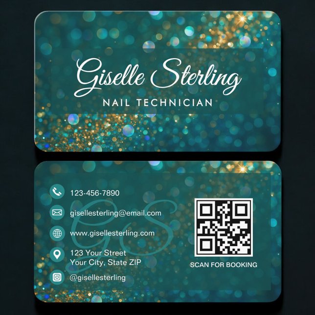 Nail Tech Green QR Code Business Card (Creator Uploaded)