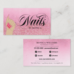 Nail Tech Manicurist Rose Red Glam Glitter Salon B Business Card