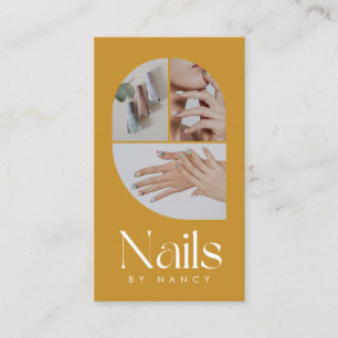 Nail Tech Multi Photo Collage Mustard Yellow Business Card