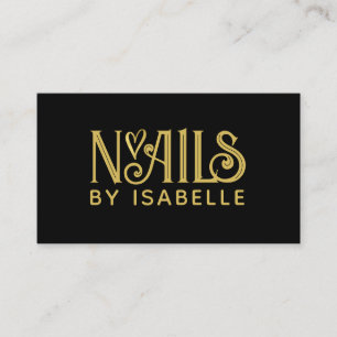 Nail Tech Nail Art Gold Logo Black Business Card
