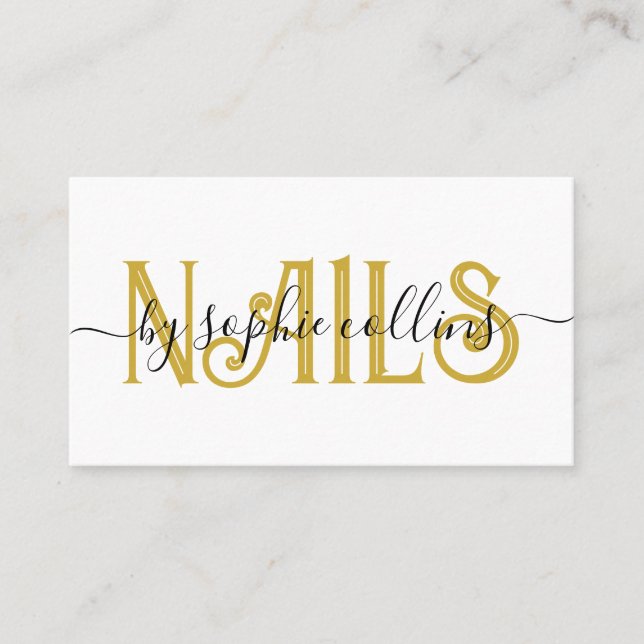 Nail Tech Nail Art Gold White Business Card (Front)