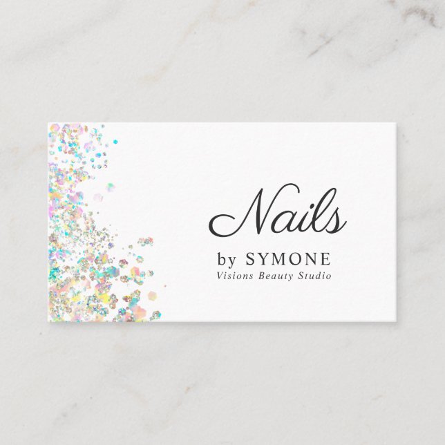 Nail Tech, Nail Artist, Salon Holographic Glitter Business Card (Front)