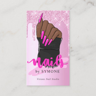 Nail Tech Nail Artist Salon Pink Glitter Dripping  Business Card