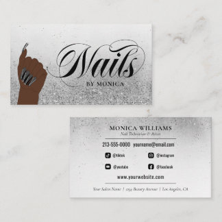 Nail Tech Nail Artist Silver Glam Glitter Salon Business Card