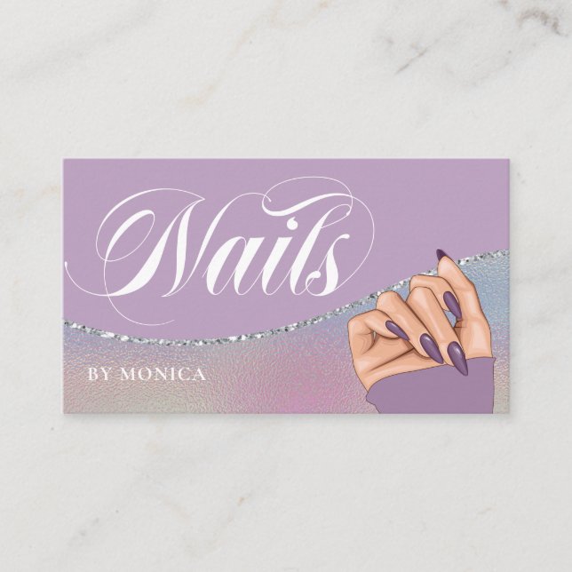 Nail Tech, Nail Salon Purple Elegant Business Card (Front)