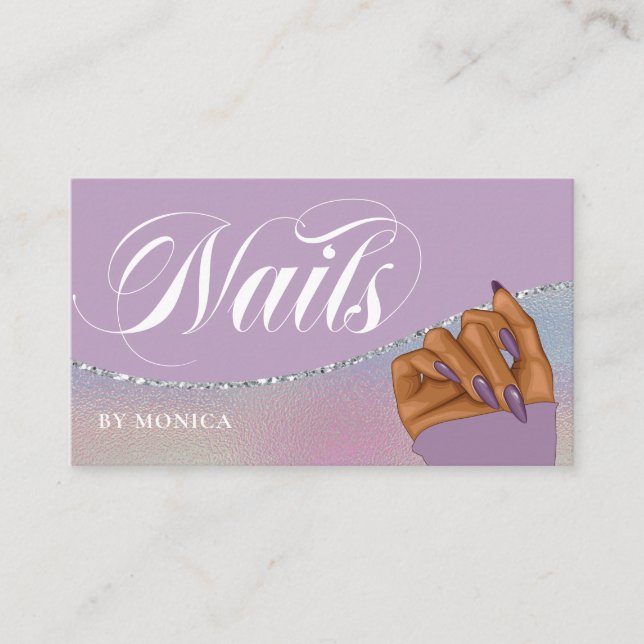 Nail Tech, Nail Salon Purple Elegant Business Card (Front)