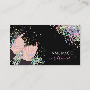 Nail Tech Nail Shop Holographic Glitter Hands Logo Business Card