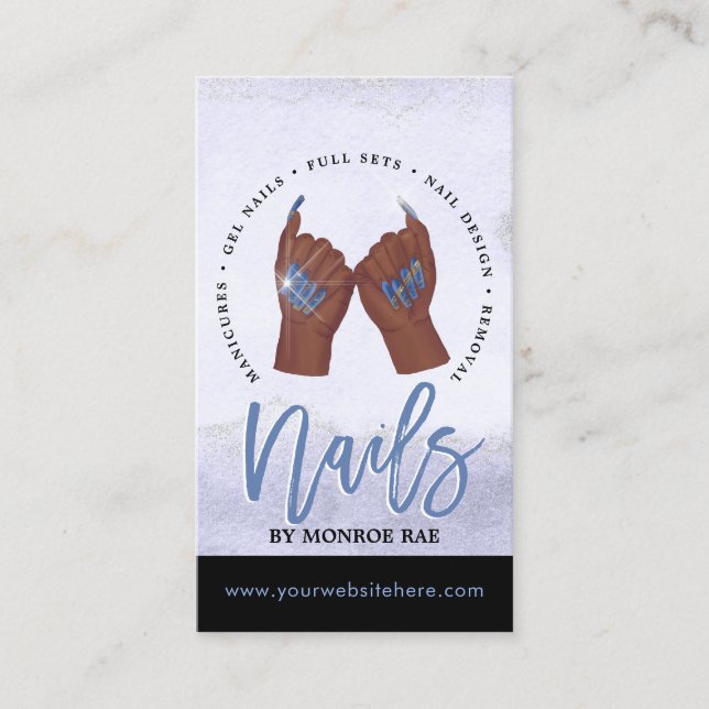 Nail Tech / Nails Salon Blue Glam Business Card (Front)