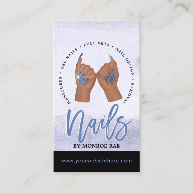 Nail Tech / Nails Salon Blue Glam Business Card (Front)