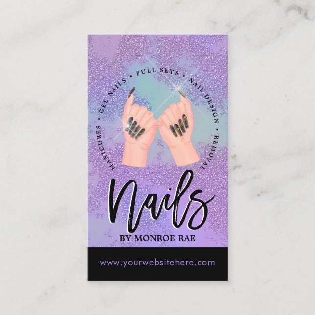 Nail Tech / Nails Salon Purple Glam Beauty Logo Business Card (Front)