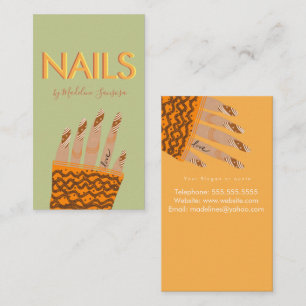 Nail Tech Orange Triple Lettering Hands Business Card